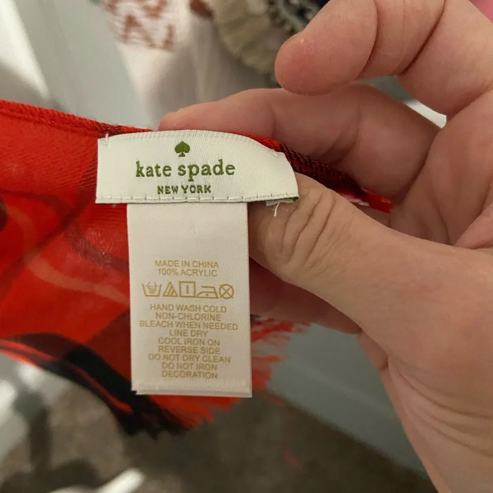 kate spade Red and Black Plaid Lightweight Wrap Scarf